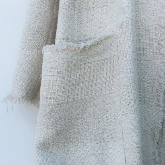 Zara Outerwear Cotton Wool Knit Open Long Cardigan Sweater Cream XS Small - Picture 5 of 9